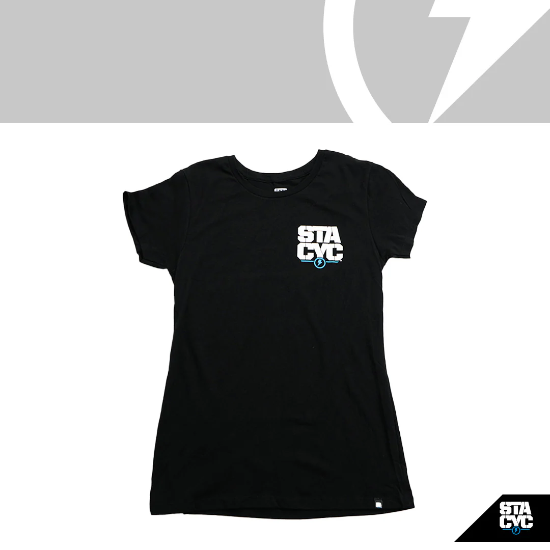 T-SHIRT, STACKED LOGO - WOMENS - BLACK